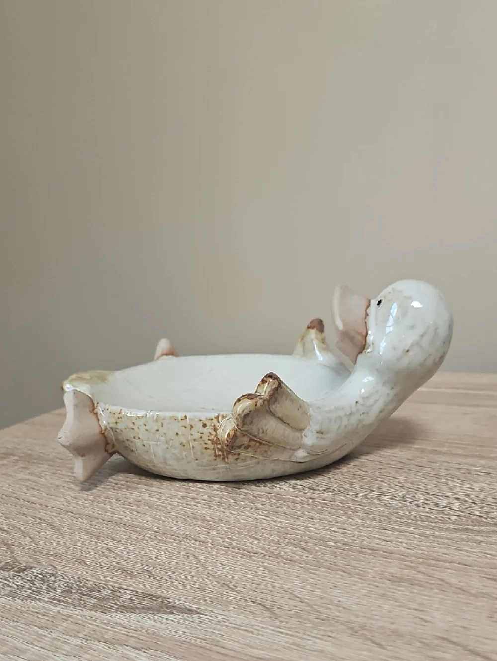 White Ceramic Glazed Pottery Duck Decorative Trinket Or Soap Dish Whimsy & Cute